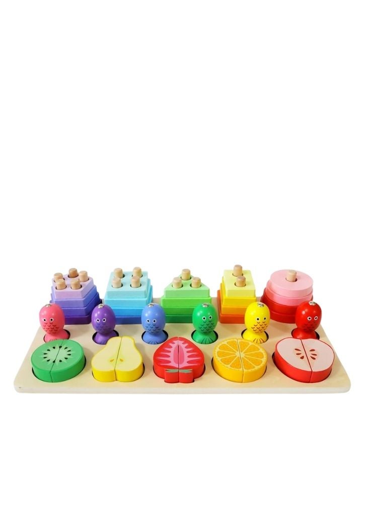 Premium Wooden Fruit Cutting & Fishing Game Board Toy with Magnetic Rod, Shape Sorting Pieces & Pretend Play Accessories – Montessori Learning Toy - Image 2